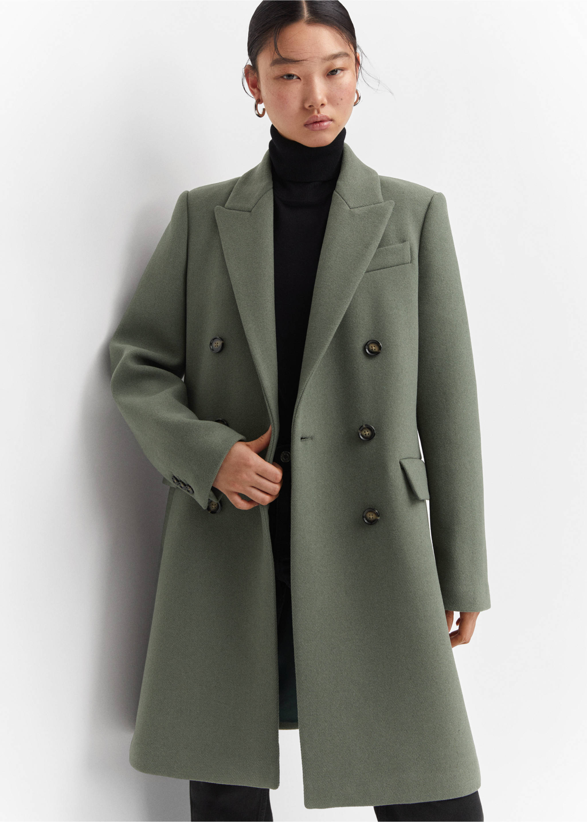 Wool double-breasted coat - Details of the article 2, Khaki. Ref: 57005144-00.