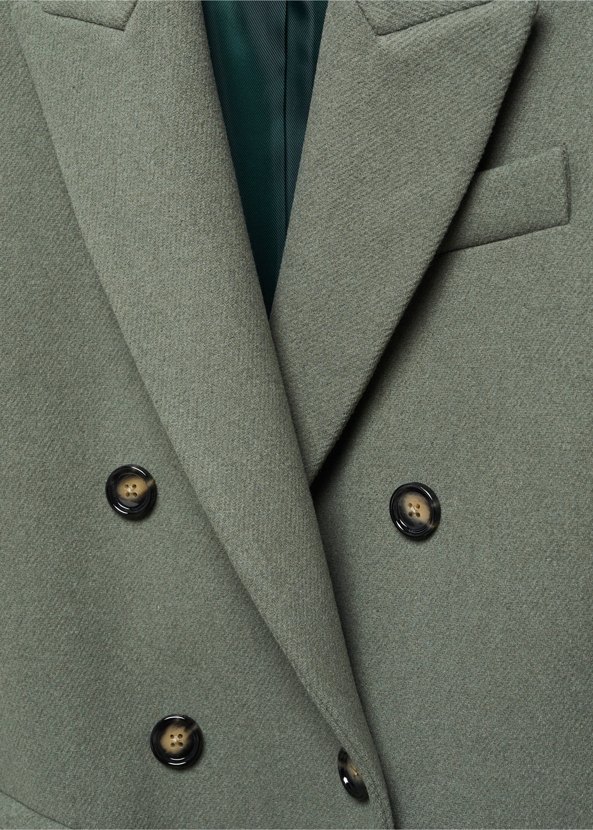 Wool double-breasted coat - Details of the article 8, Khaki. Ref: 57005144-00.