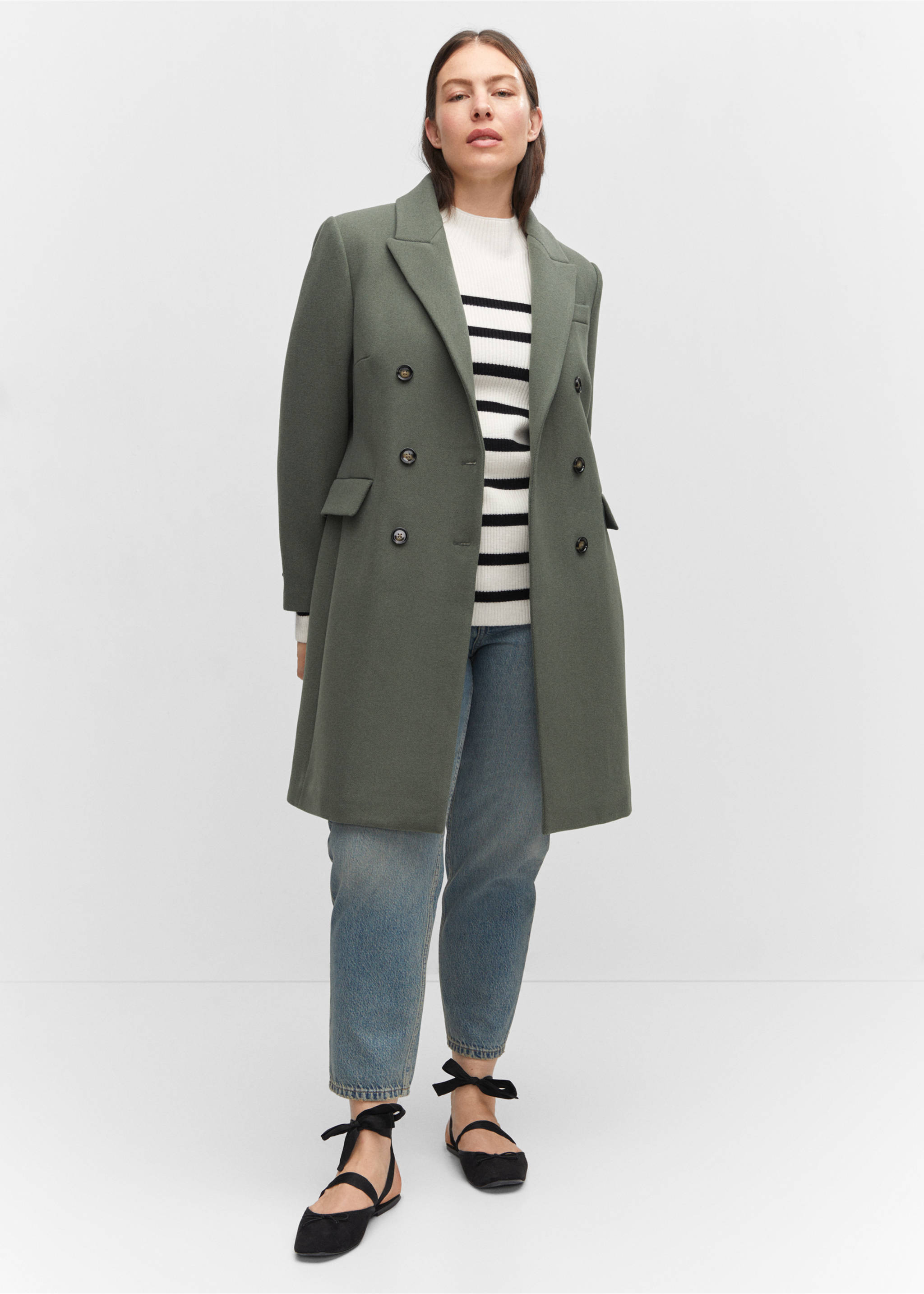 Wool double-breasted coat - Details of the article 3, Khaki. Ref: 57005144-00.