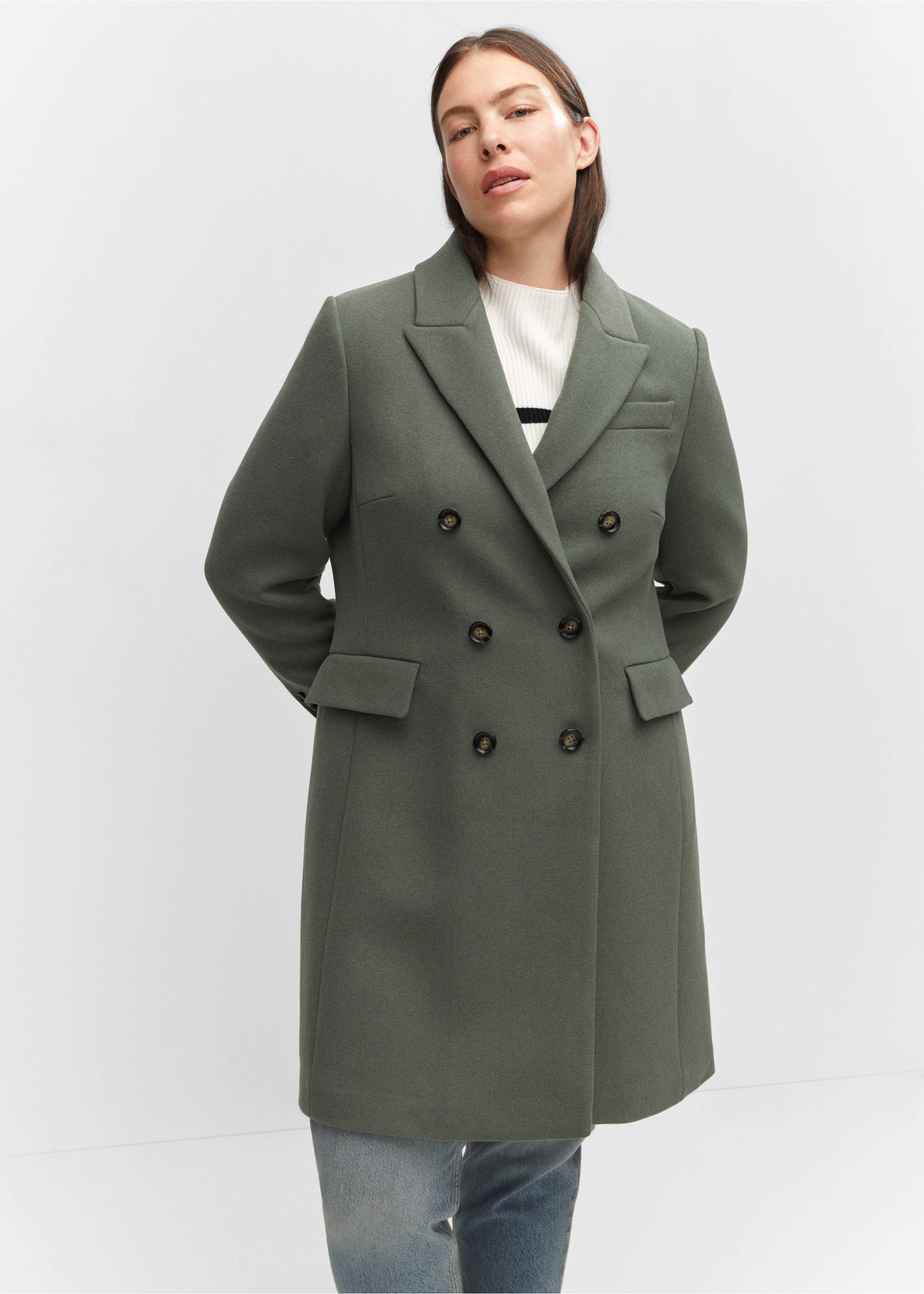 Wool double-breasted coat - Details of the article 5, Khaki. Ref: 57005144-00.