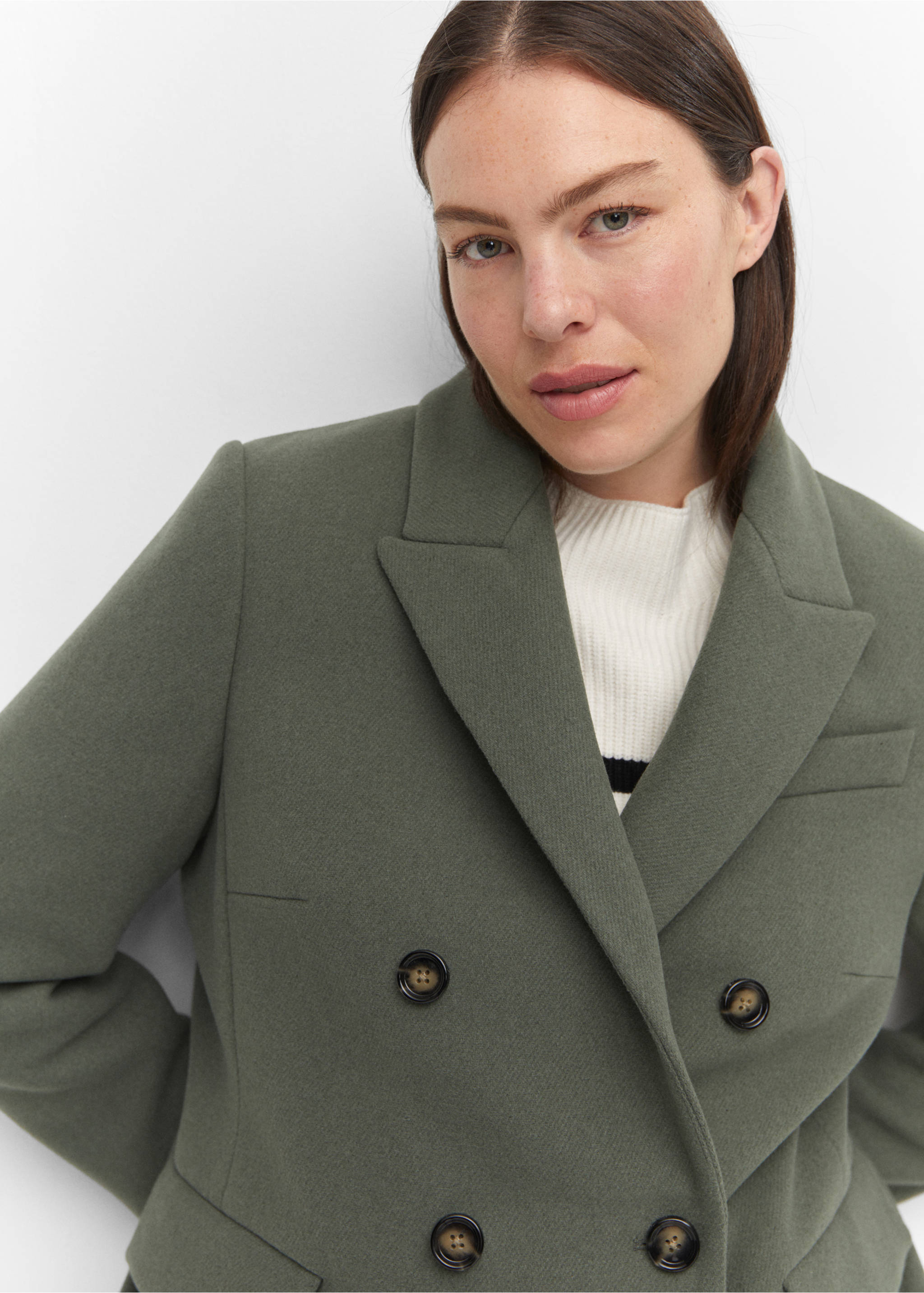 Wool double-breasted coat - Details of the article 4, Khaki. Ref: 57005144-00.