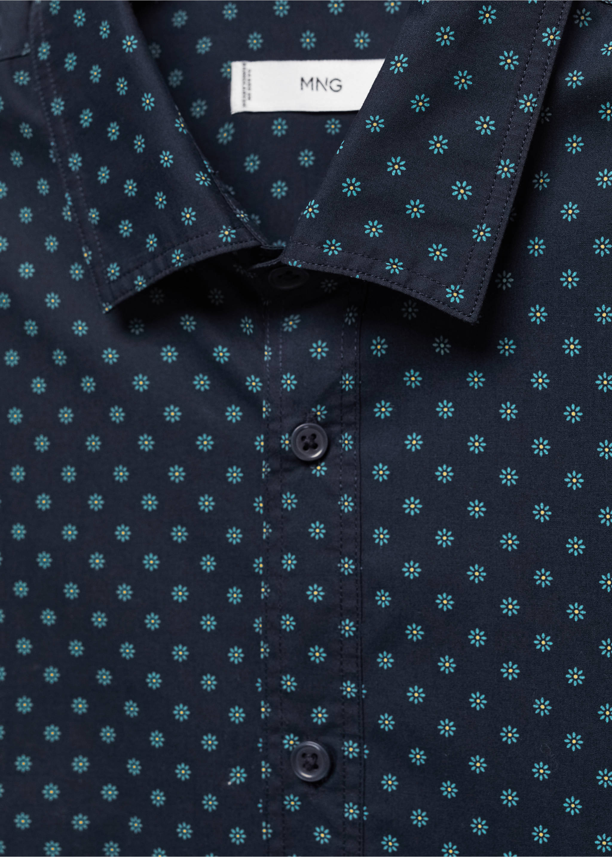 Camisa 100% algodón manga corta flores - Detalle del artículo 8, Azul marino. Ref: 57005792-00.