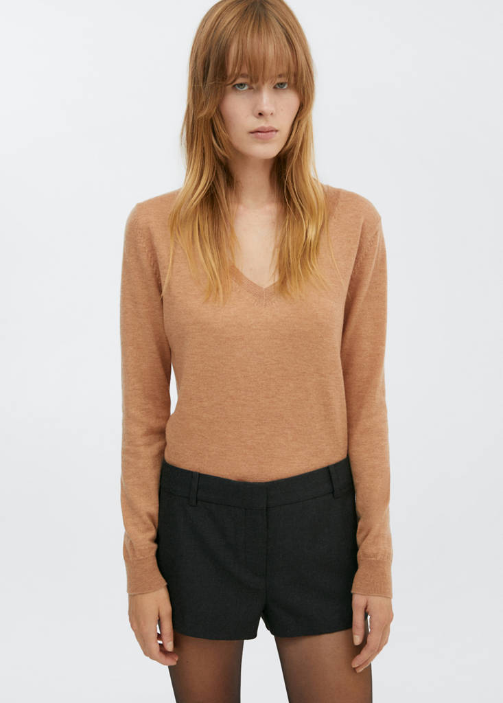 V-neck wool sweater — Medium Brown