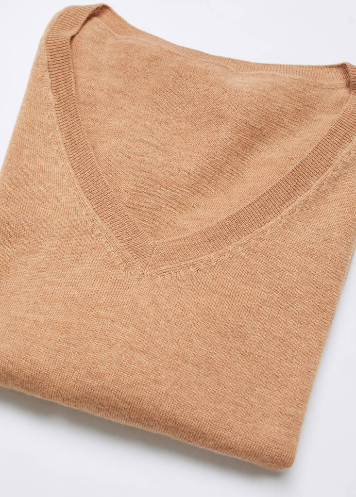 V-neck wool sweater — Medium Brown
