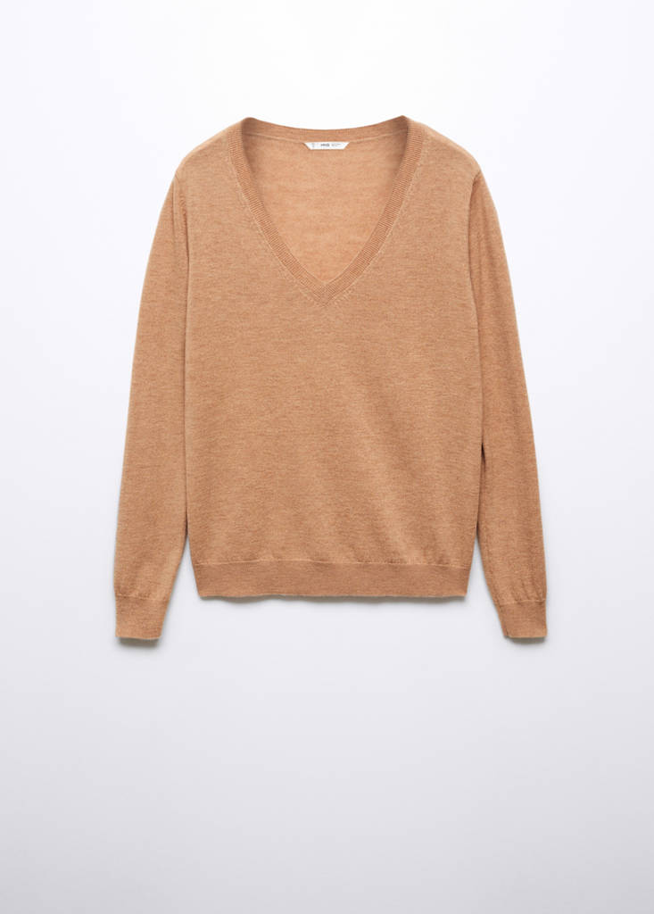 V-neck wool sweater — Medium Brown