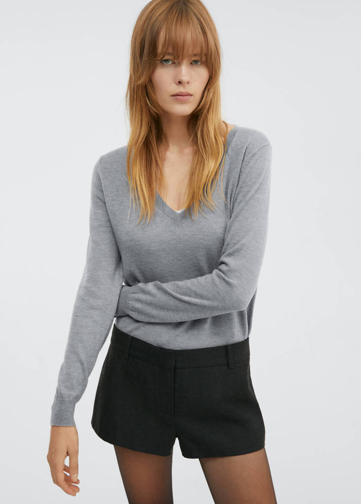 V-neck wool sweater — Light Heather Grey