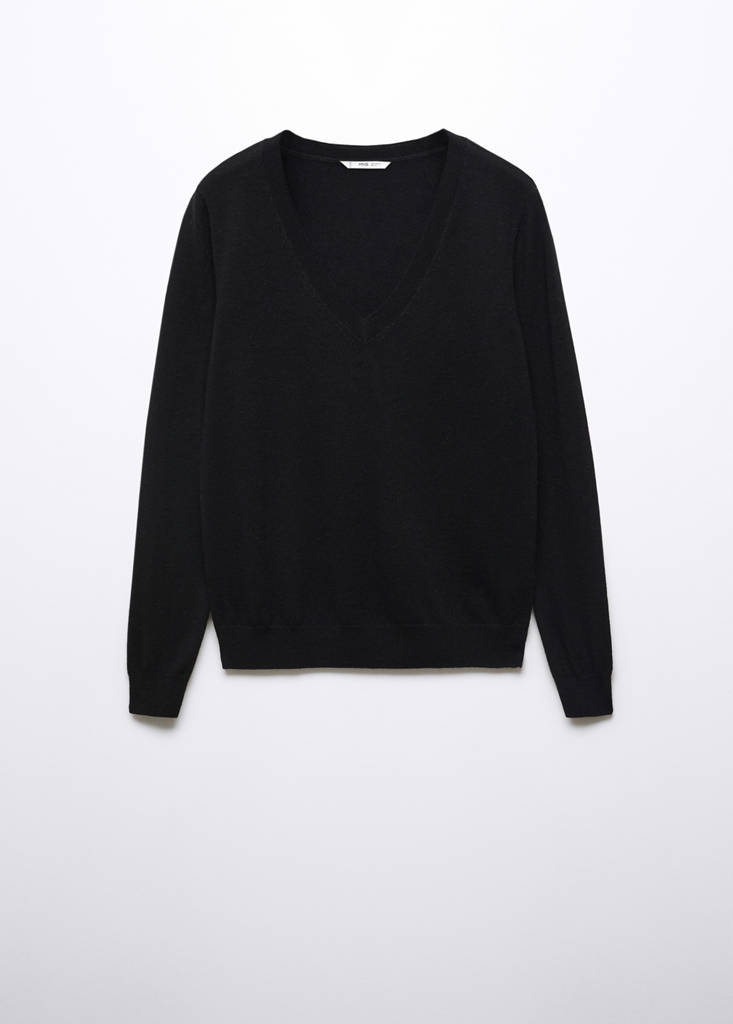 V-neck wool sweater — Black