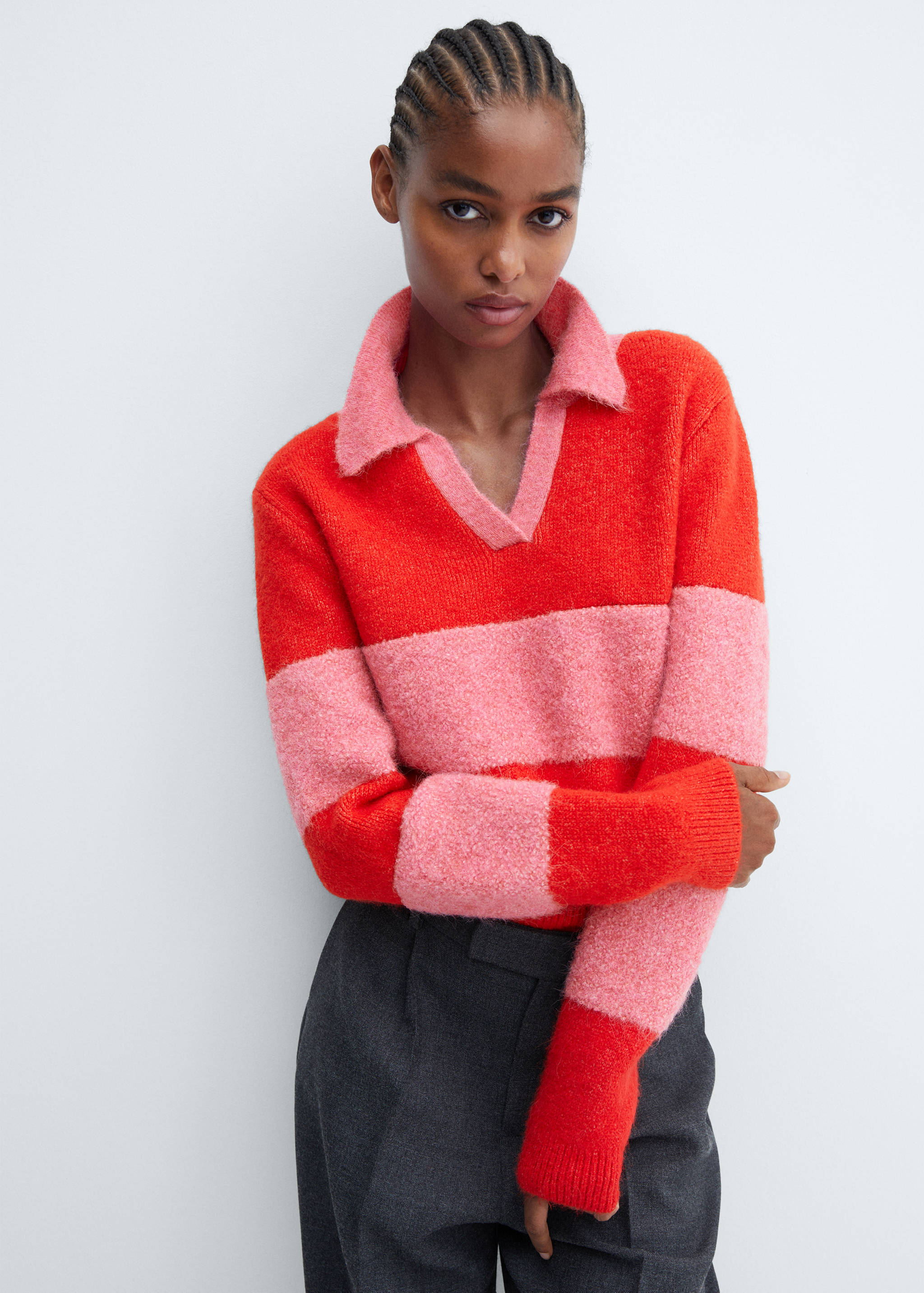 Polo-neck sweater with contrast panel - Medium plane