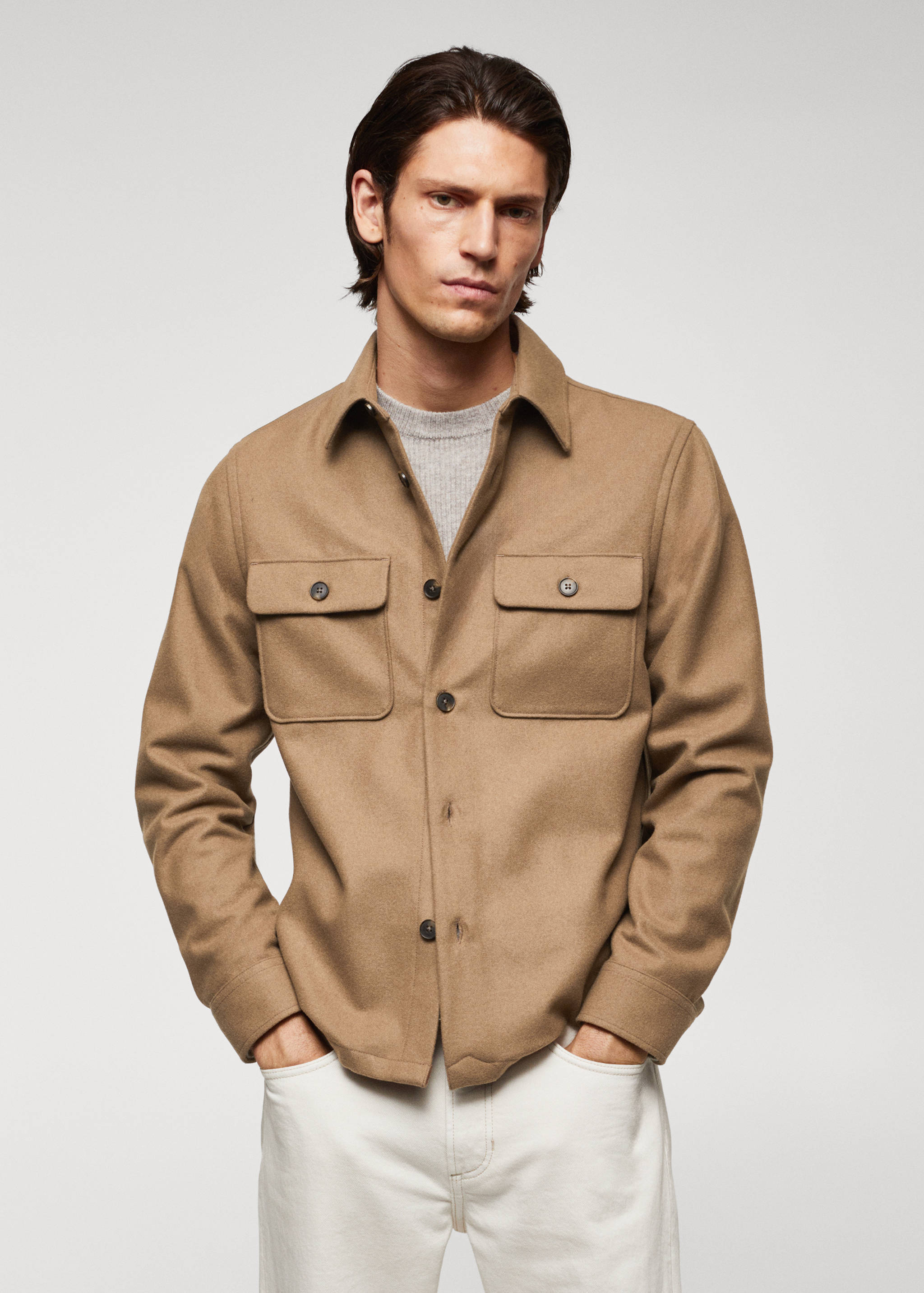 Wool overshirt with pockets - Medium plane