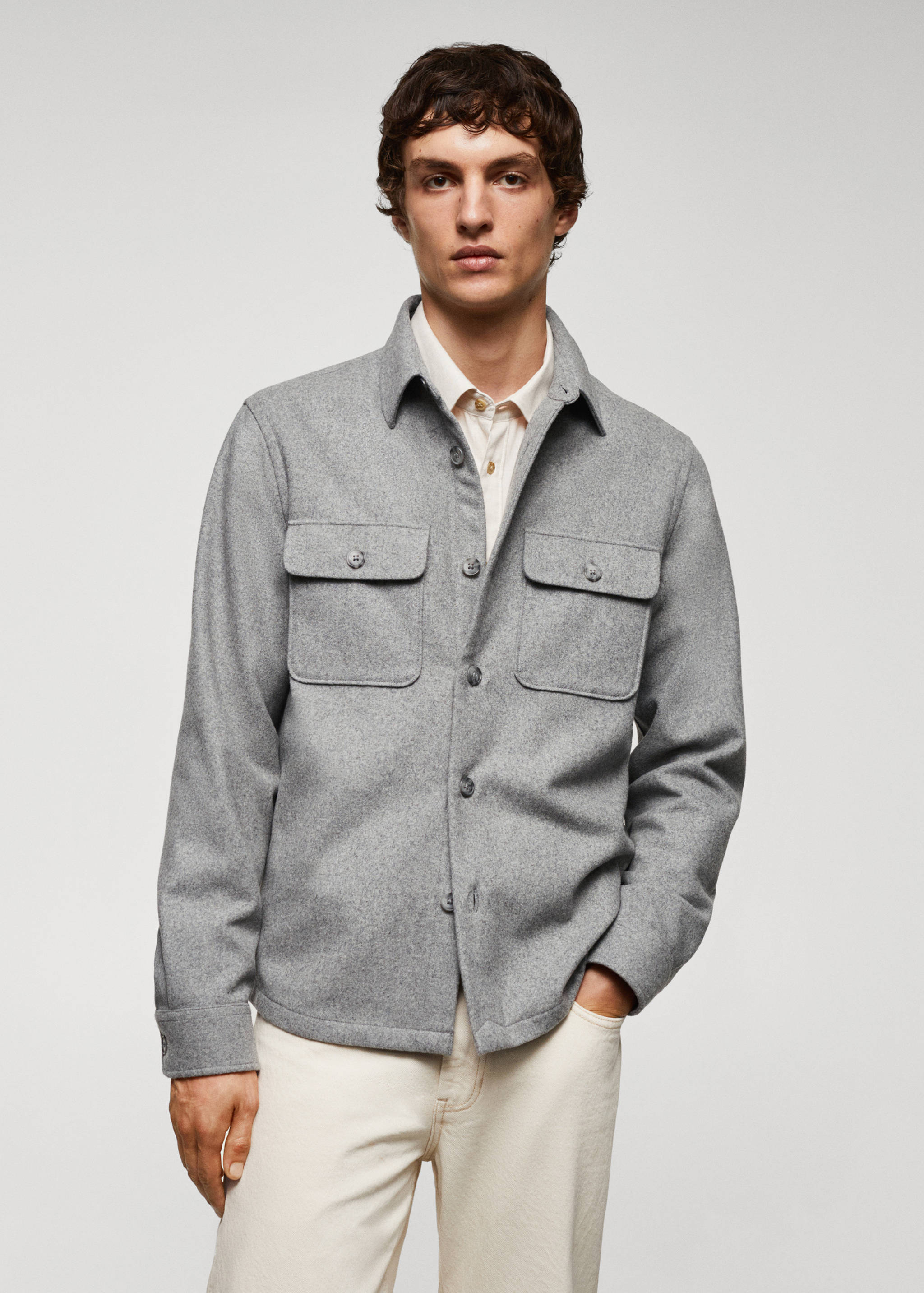 Wool overshirt with pockets - Medium plane