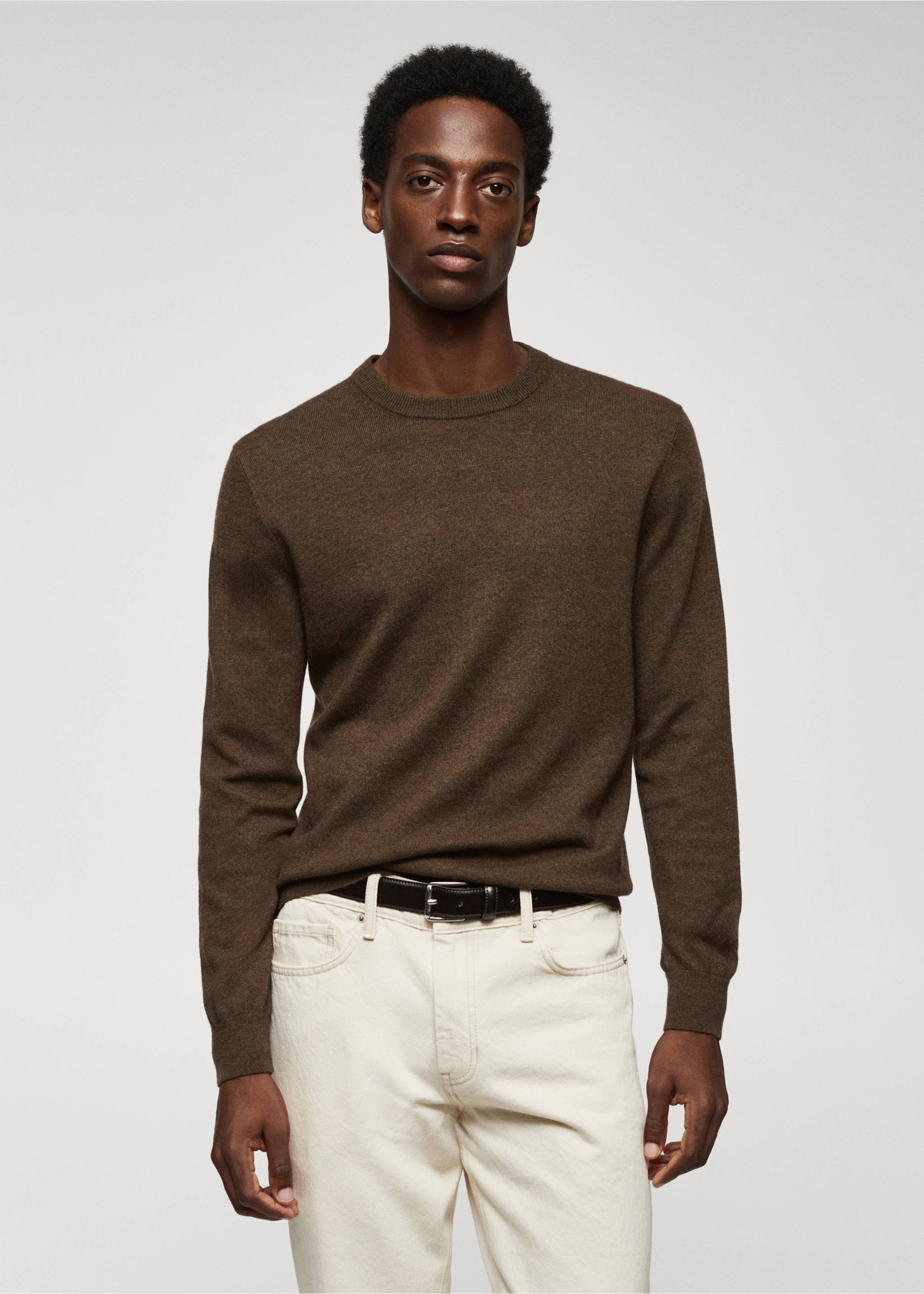 Fine-knit wool-blend sweater - Medium plane, Khaki. Ref: 57005962-00.