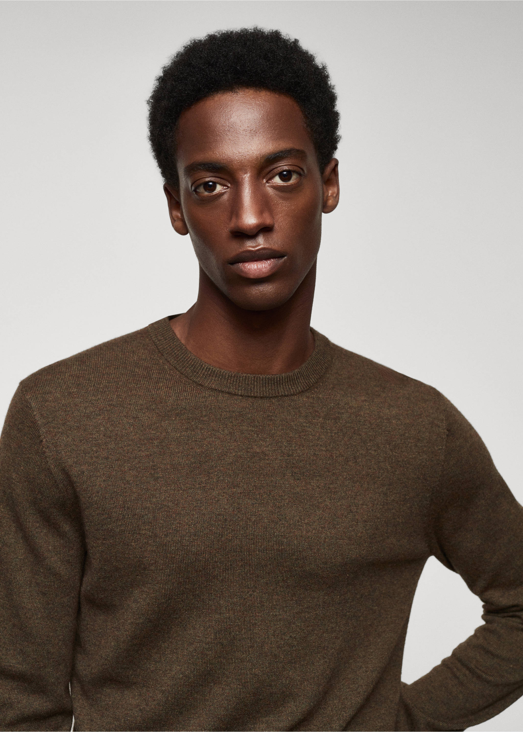 Fine-knit wool-blend sweater - Details of the article 1, Khaki. Ref: 57005962-00.