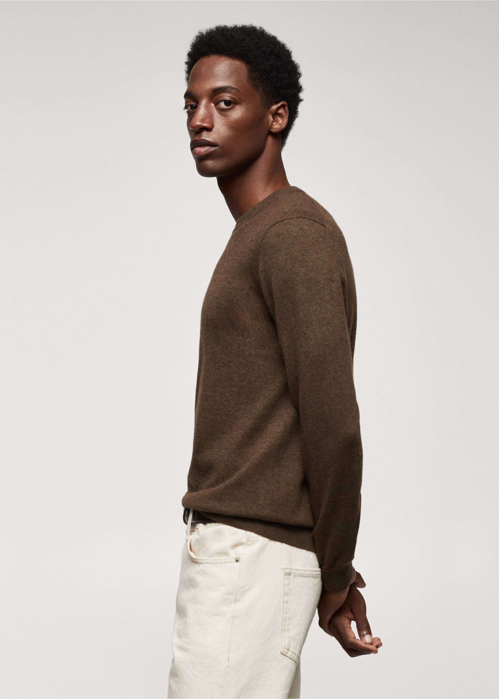 Fine-knit wool-blend sweater - Details of the article 2, Khaki. Ref: 57005962-00.
