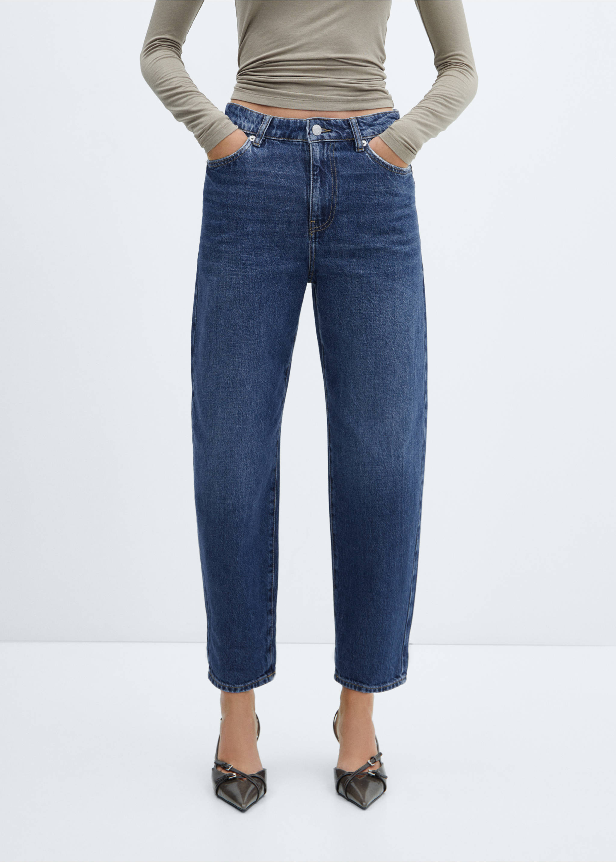 Jeans slouchy tiro alto - Plano medio, Azul oscuro. Ref: 57005974-00.