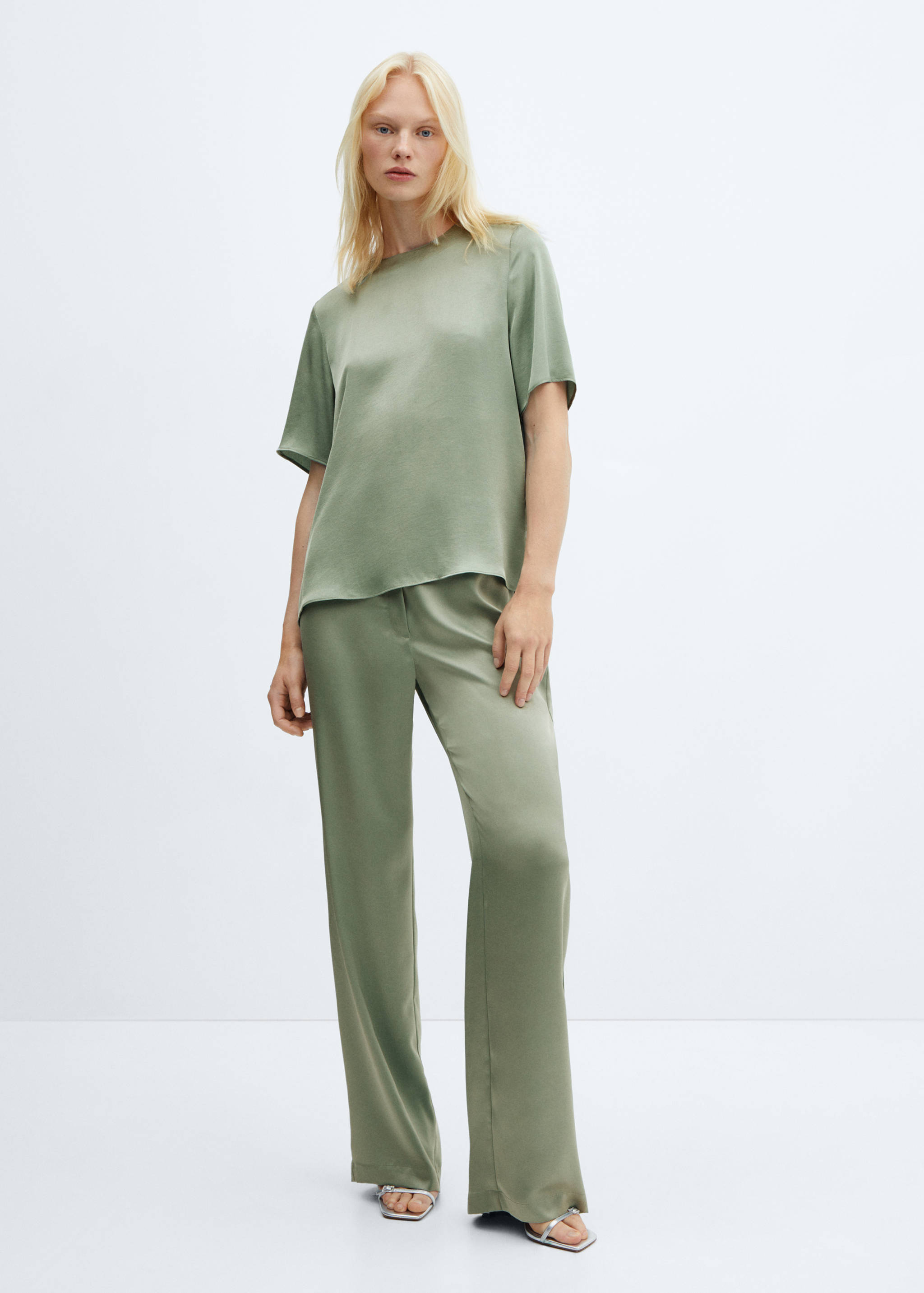 Satin pants with elastic waist - General plane