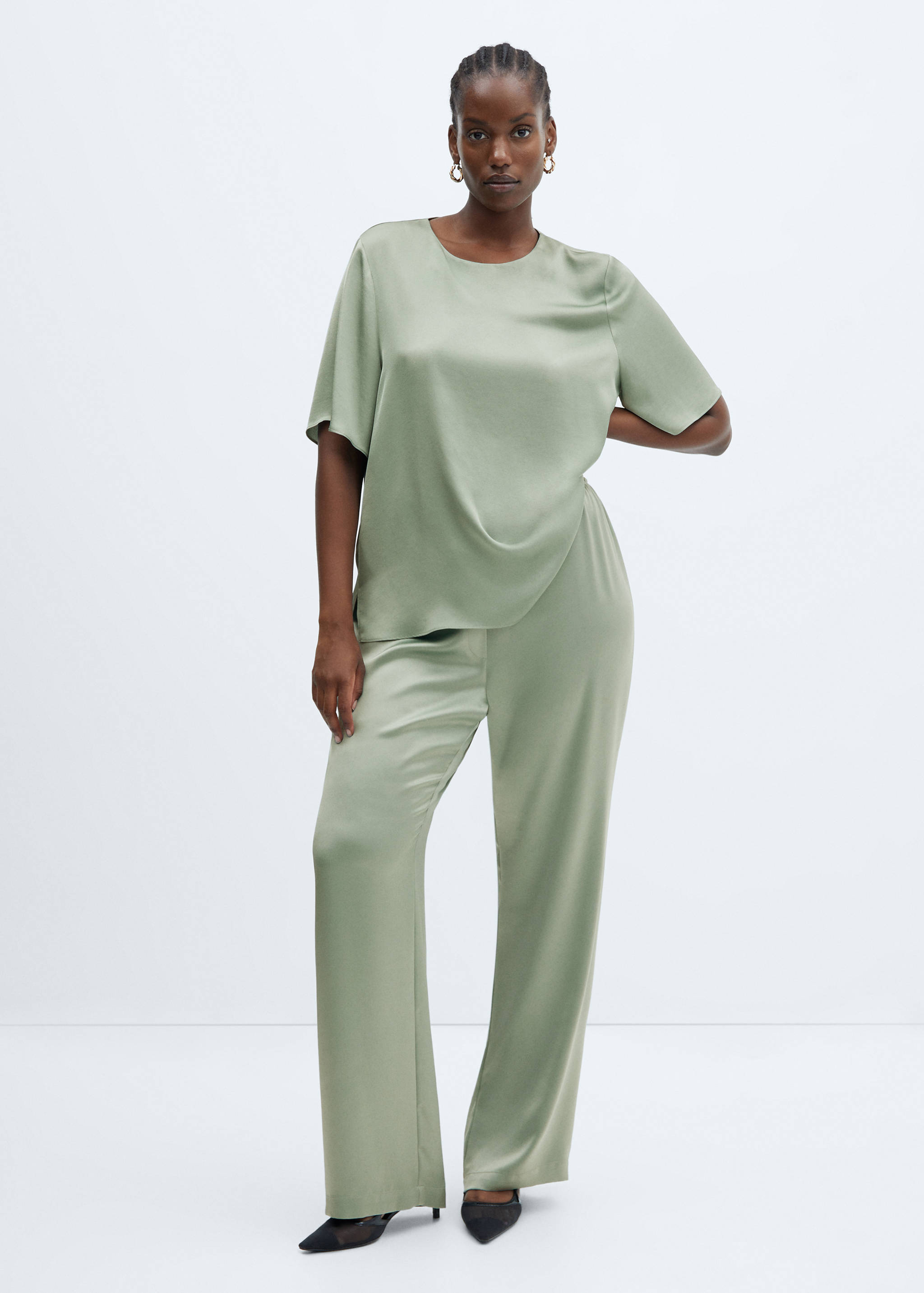 Satin pants with elastic waist - Details of the article 3