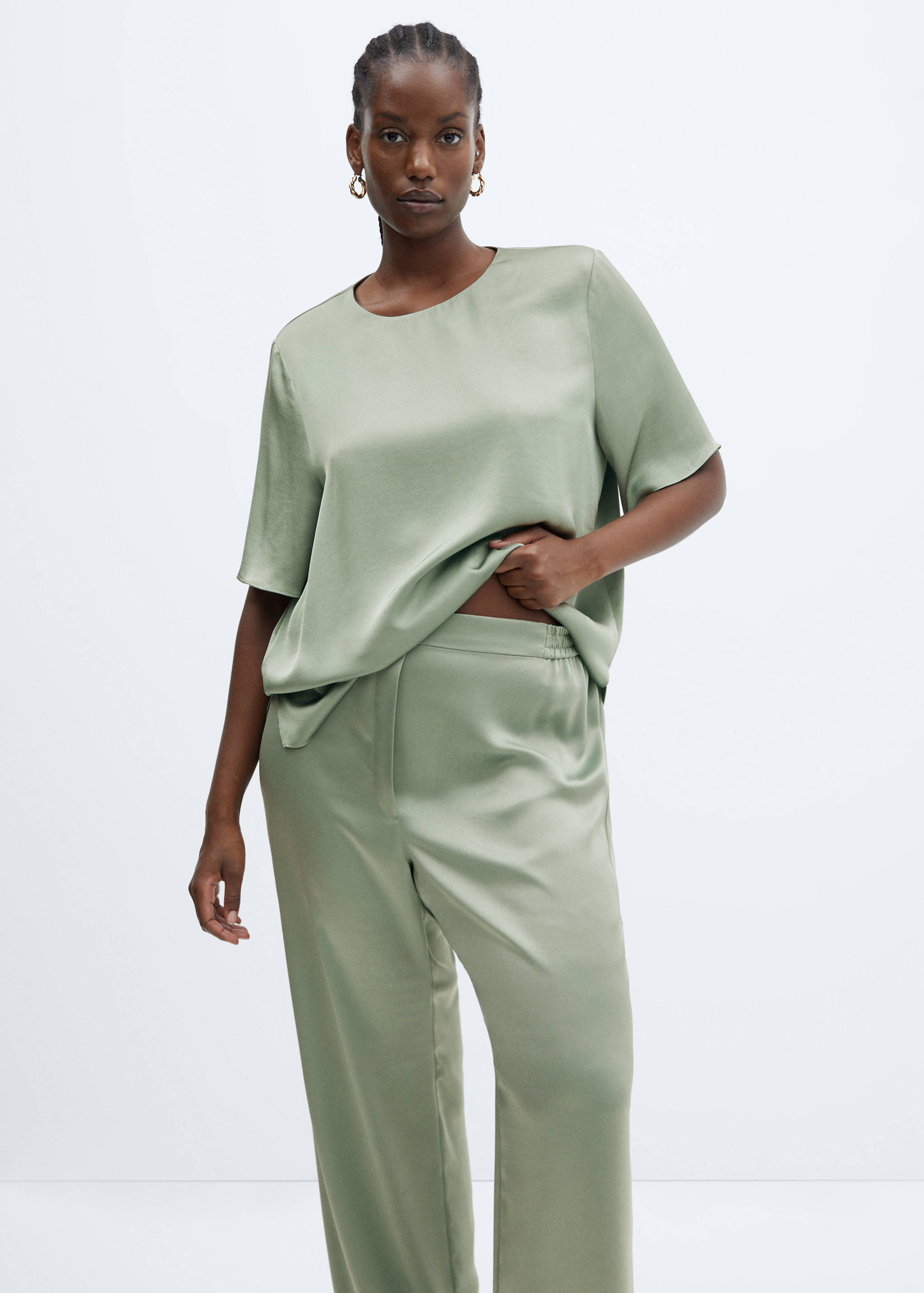 Satin pants with elastic waist - Details of the article 5