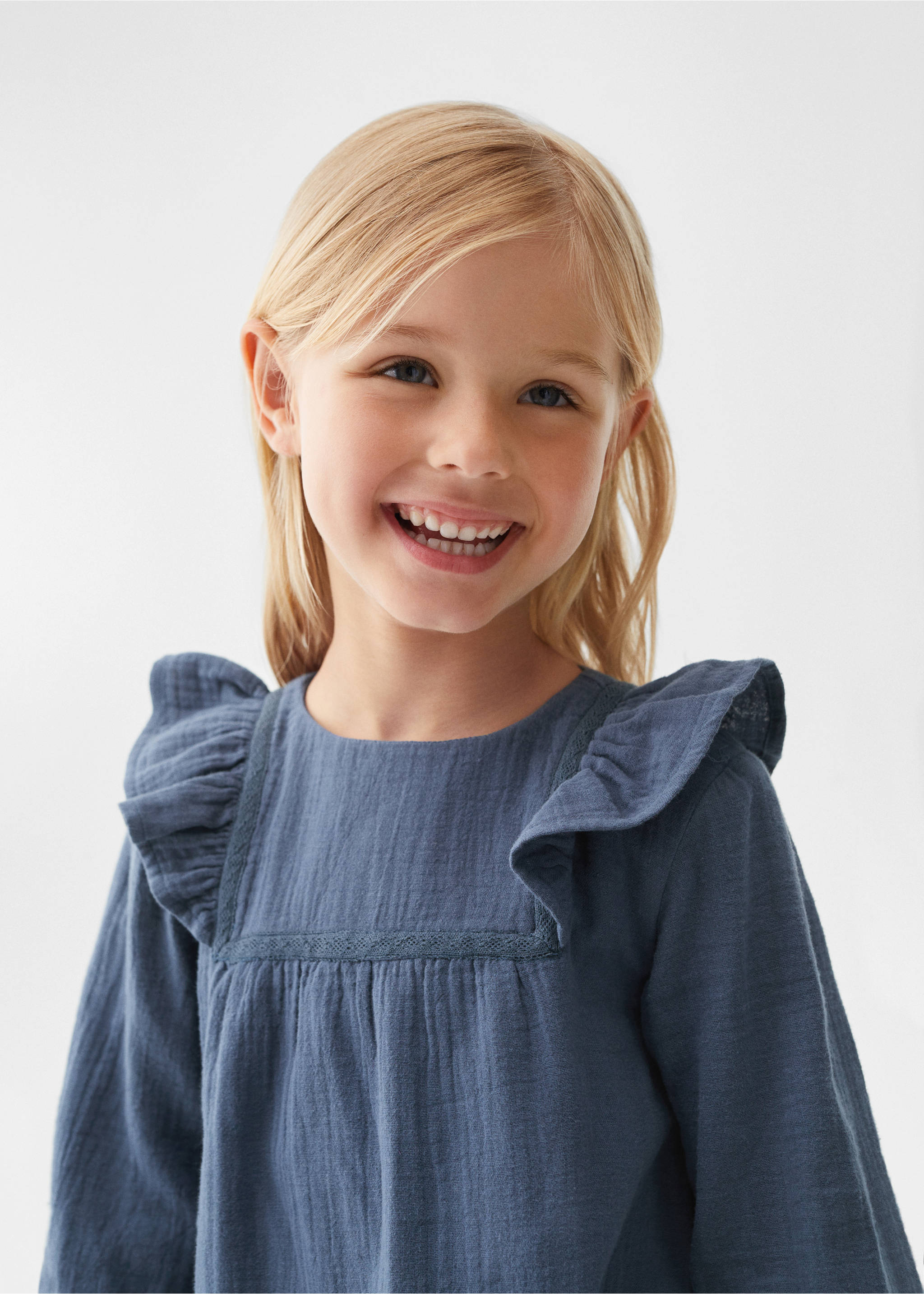 Cotton-blend dress - Details of the article 1, China Blue. Ref: 57005984-00.