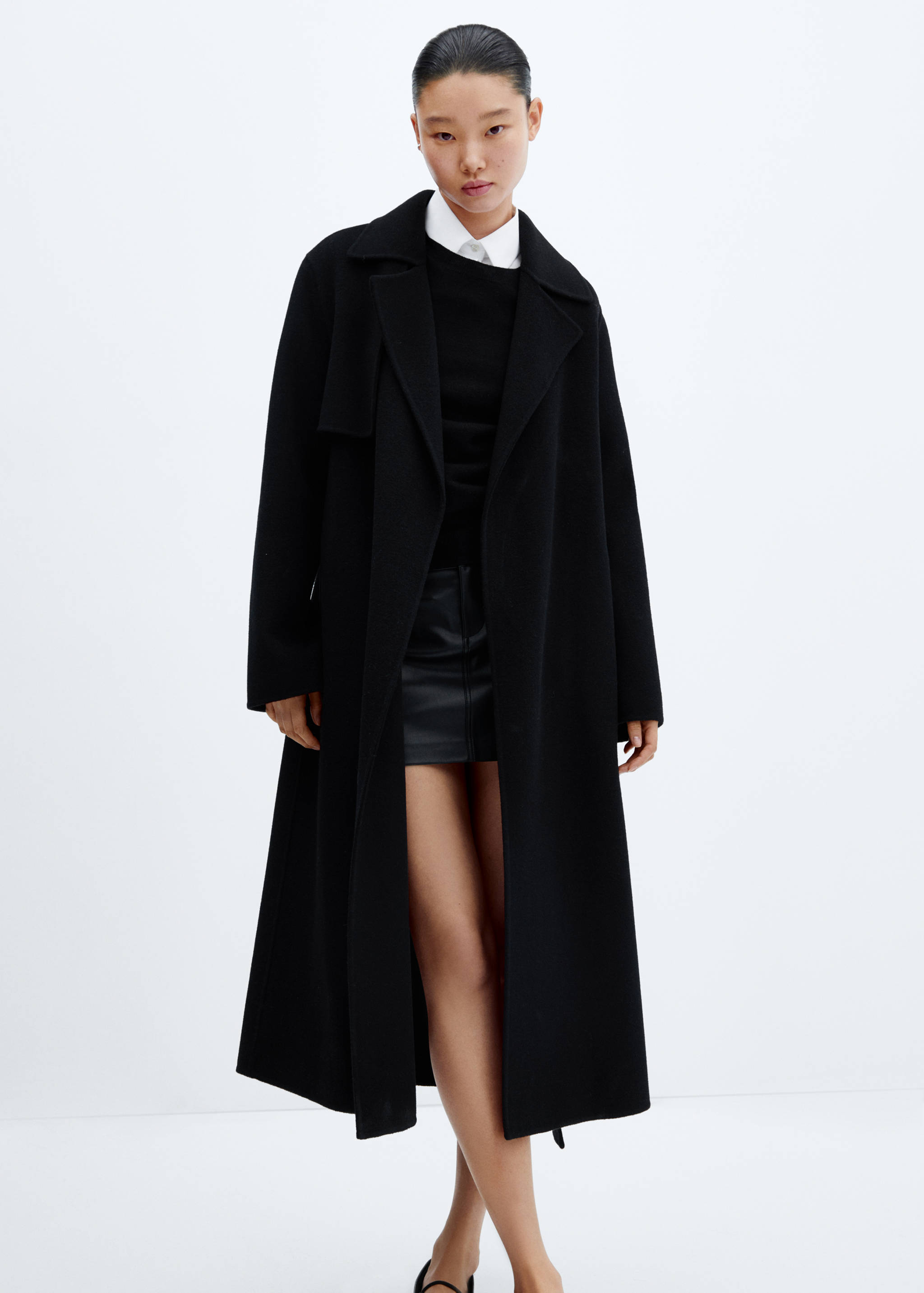 Handmade wool coat with belt - Medium plane