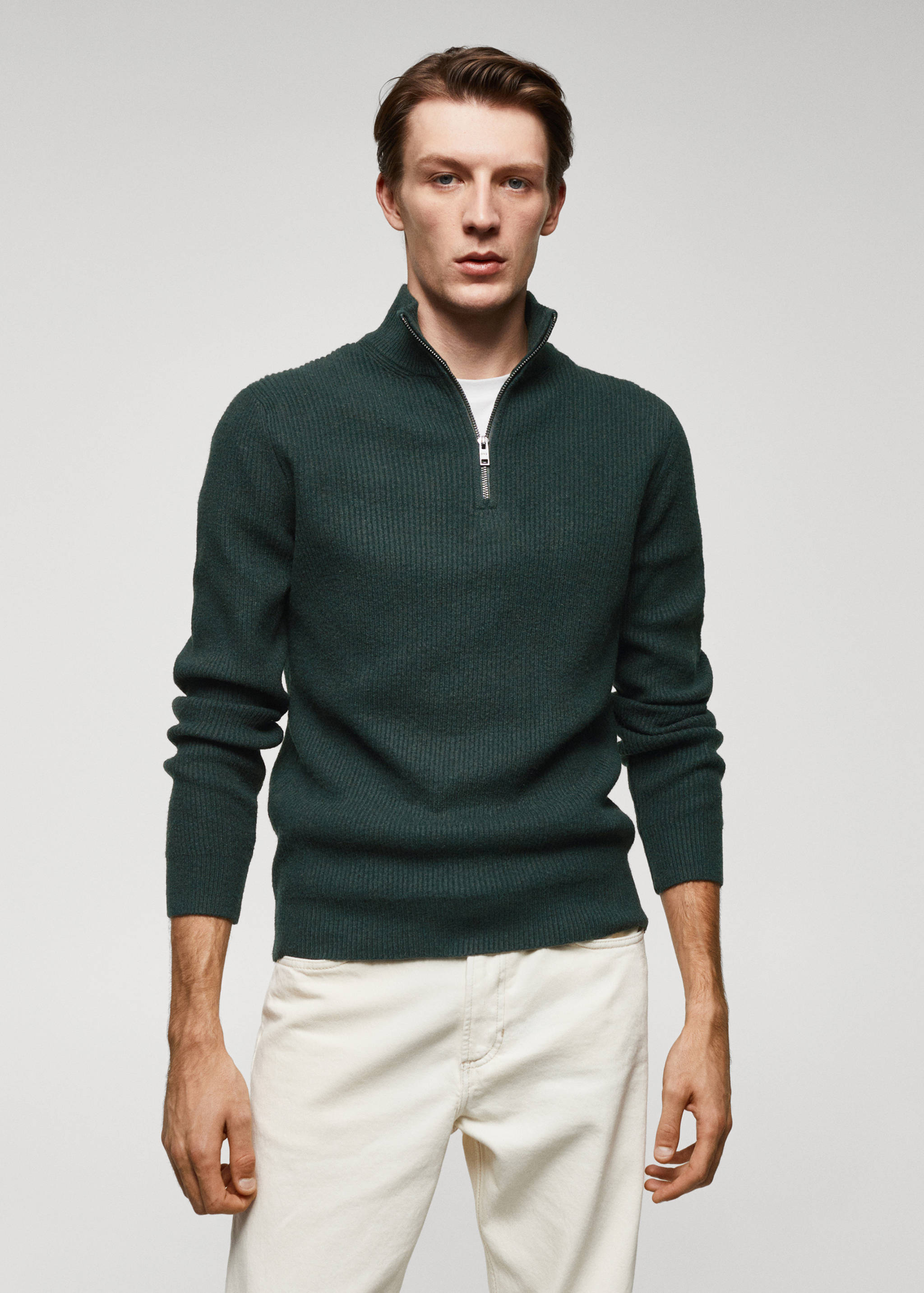 Ribbed sweater with zip - Medium plane