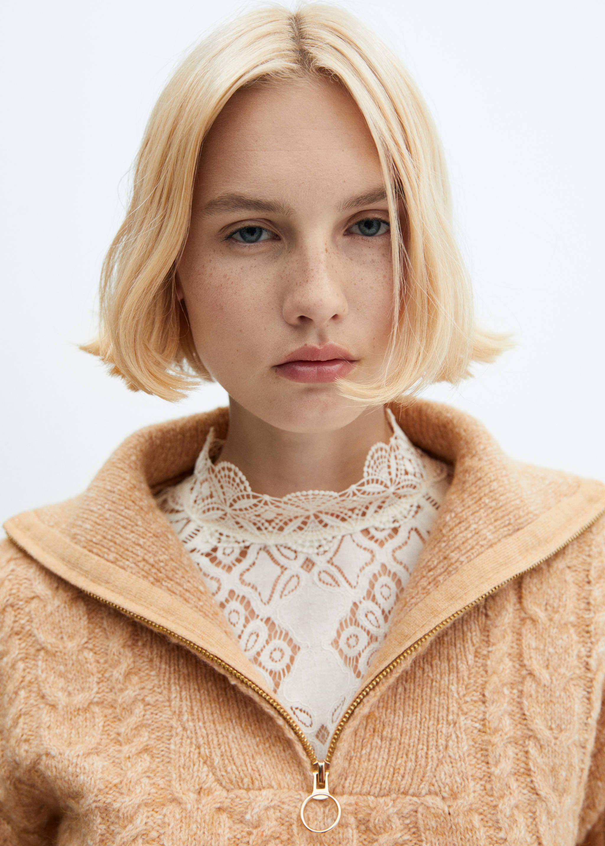 粗线针织拉链毛衣 - null