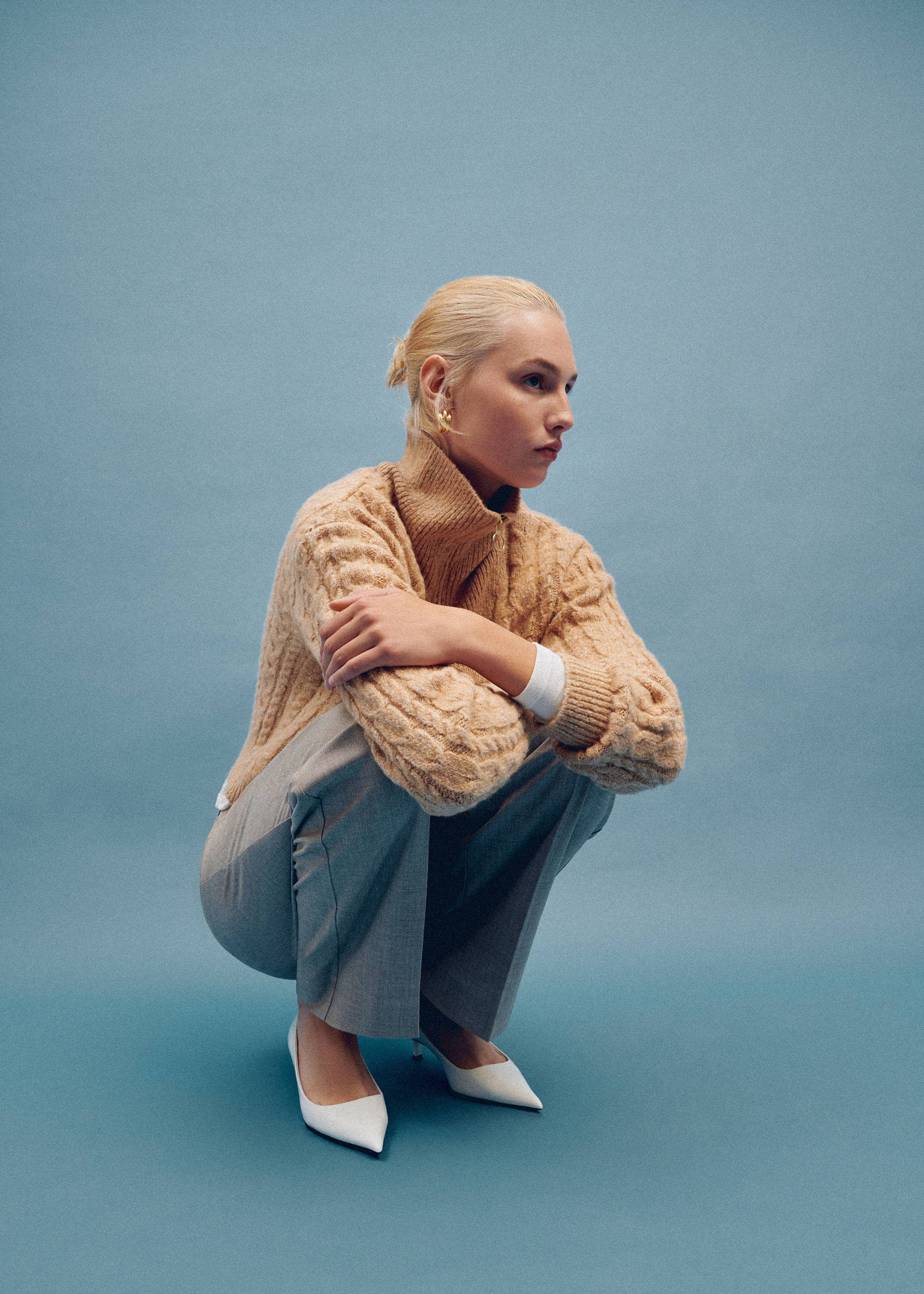 粗线针织拉链毛衣 - null