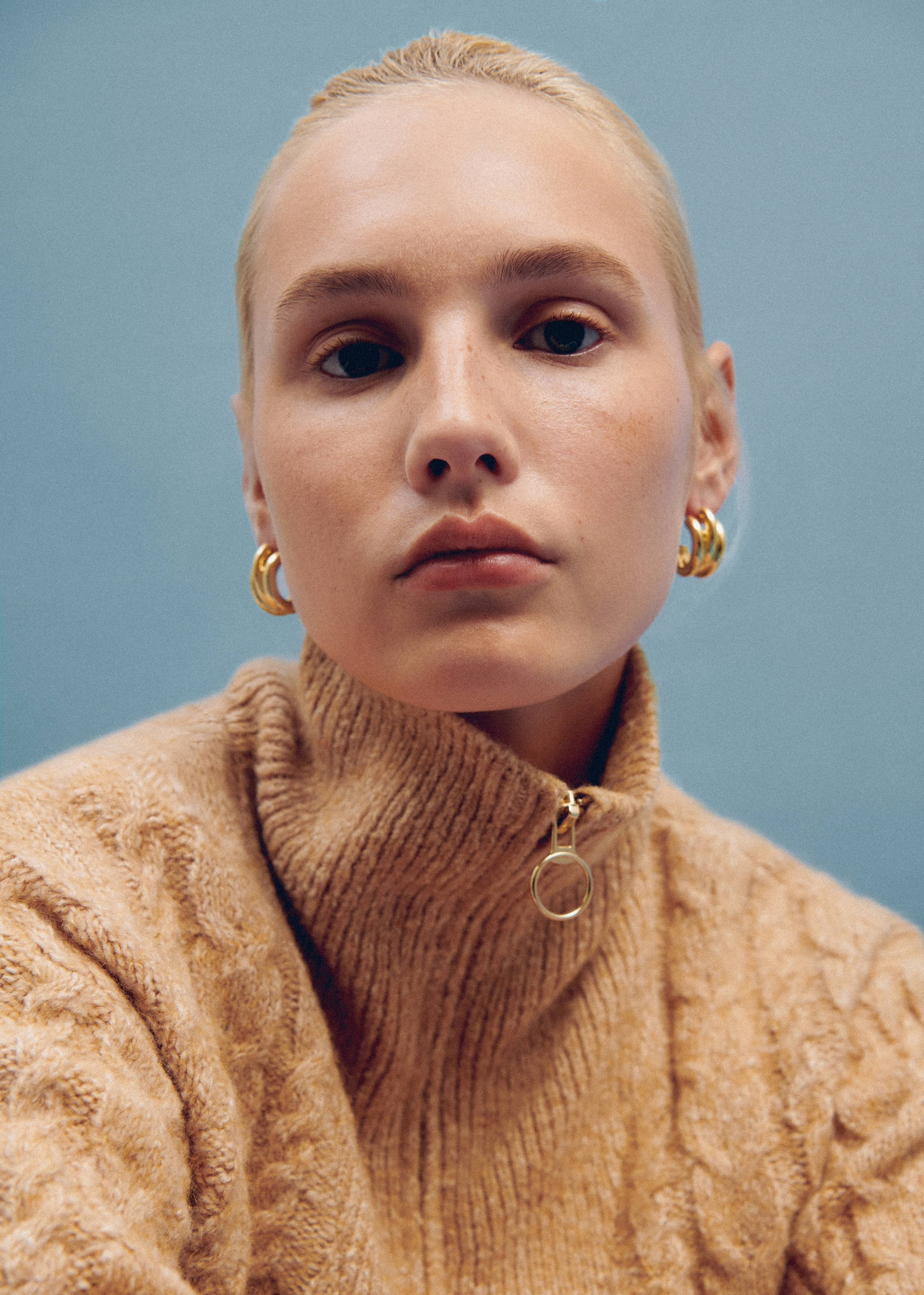 粗线针织拉链毛衣 - null