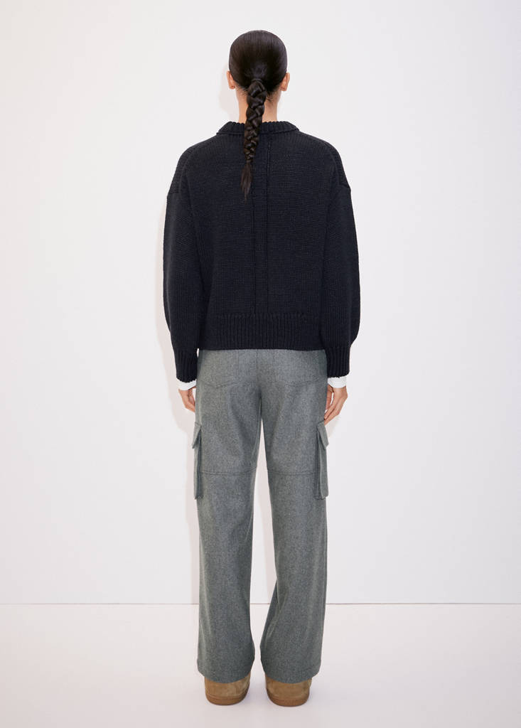 Puffed-sleeved wool sweater — Navy