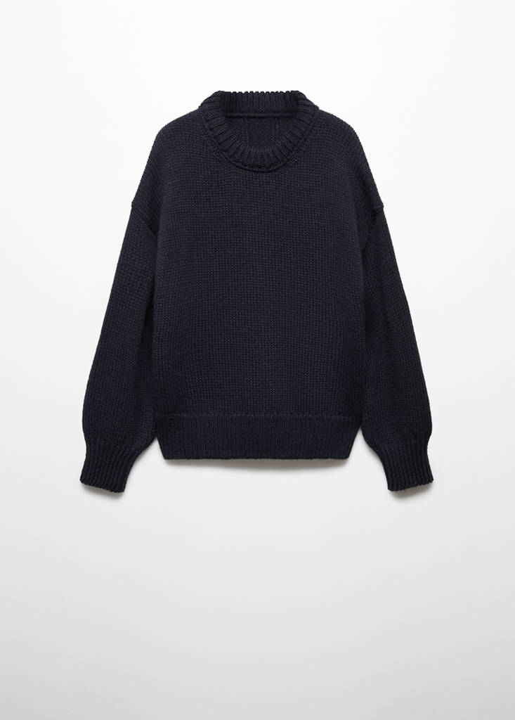 Puffed-sleeved wool sweater — Navy