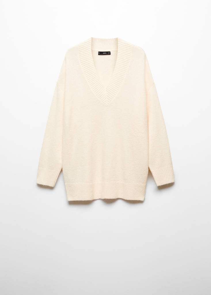 Oversized V-neck sweater — Ecru