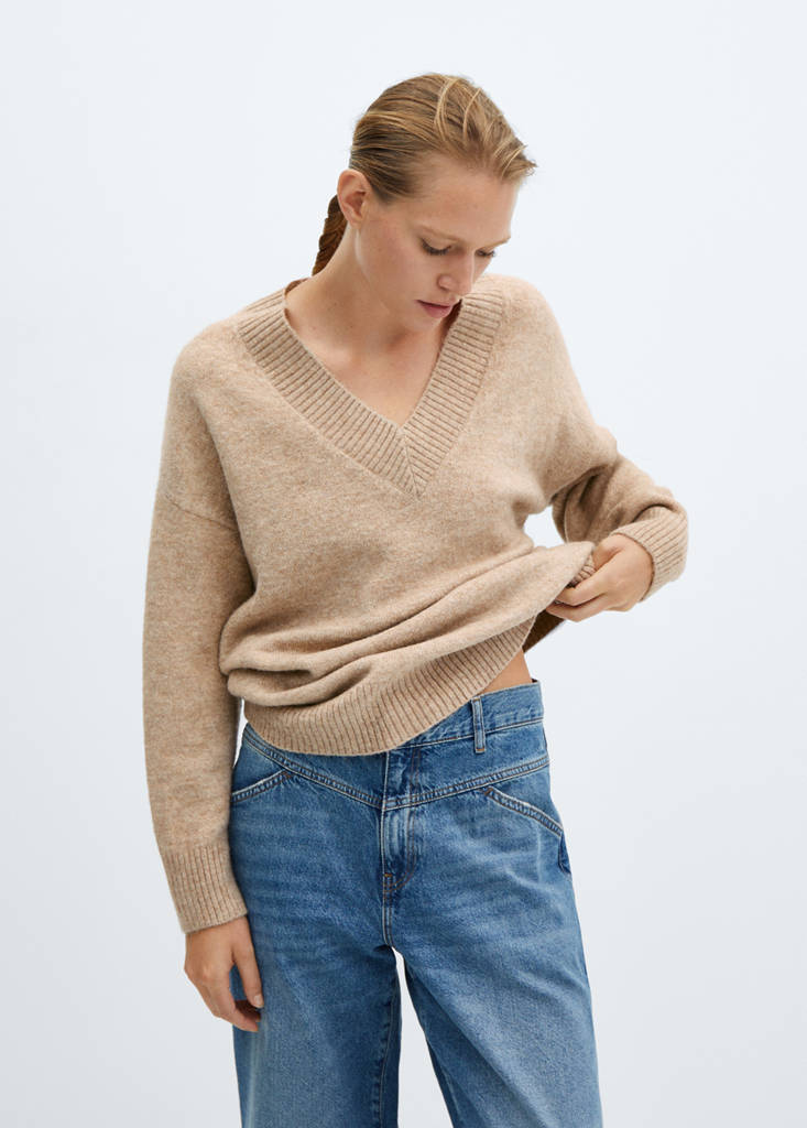 Oversized V-neck sweater — Light/Pastel Grey