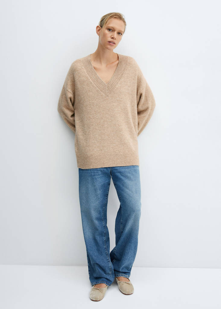 Oversized V-neck sweater — Light/Pastel Grey