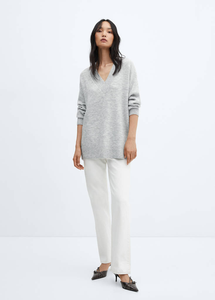 Oversized V-neck sweater — Light Heather Grey