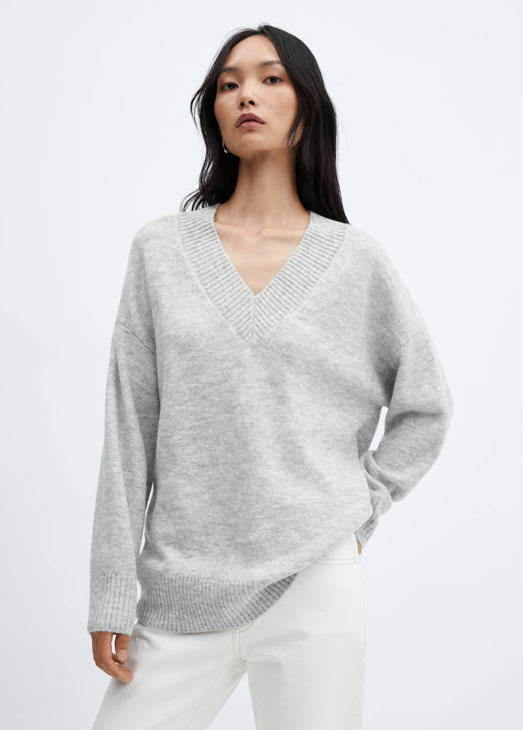 Oversized V-neck sweater — Light Heather Grey