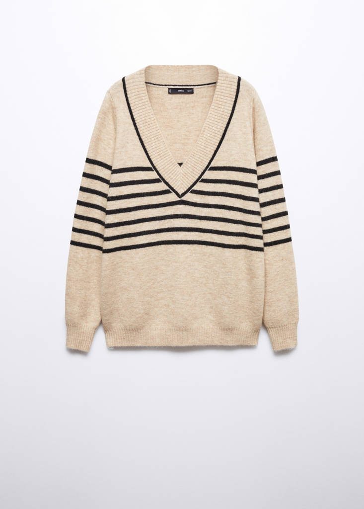 V-neck striped sweater — Sand
