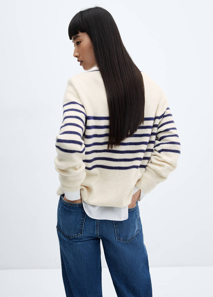 V-neck striped sweater — Dark Navy