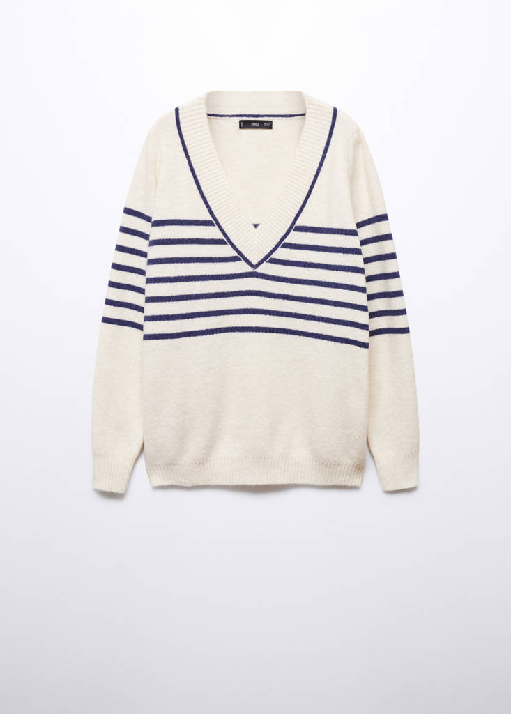 V-neck striped sweater — Dark Navy