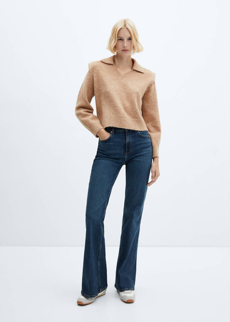 Polo-neck sweater with shoulder pads — Medium Brown