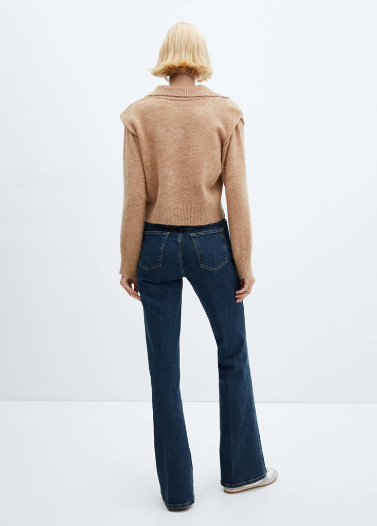 Polo-neck sweater with shoulder pads — Medium Brown