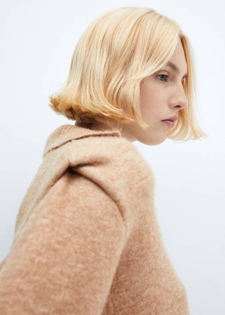 Polo-neck sweater with shoulder pads — Medium Brown
