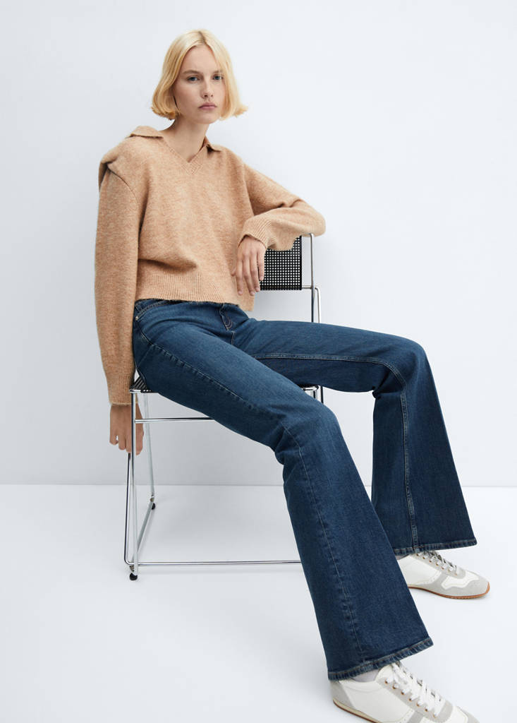 Polo-neck sweater with shoulder pads — Medium Brown