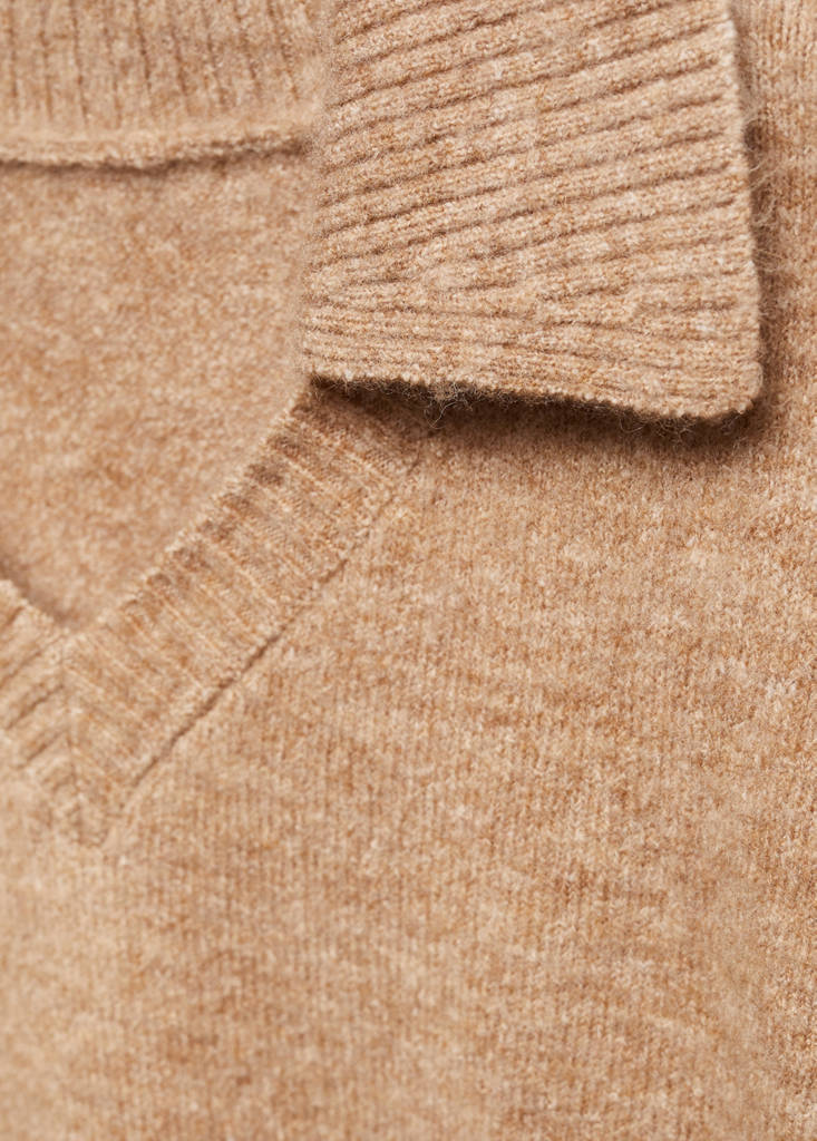 Polo-neck sweater with shoulder pads — Medium Brown