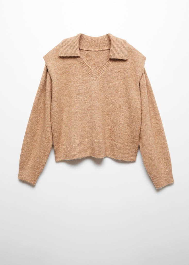 Polo-neck sweater with shoulder pads — Medium Brown