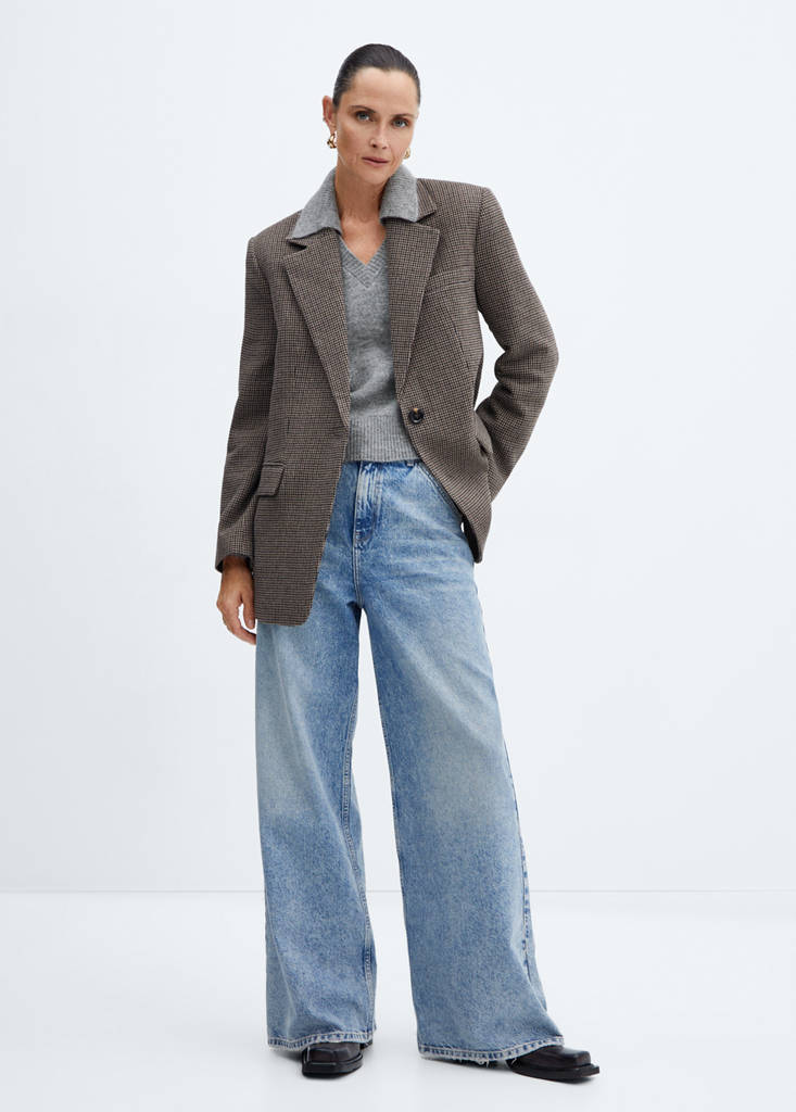 Polo-neck sweater with shoulder pads — Grey