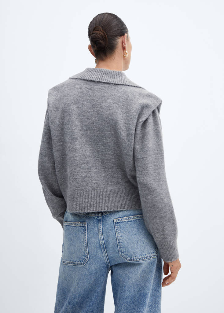 Polo-neck sweater with shoulder pads — Grey