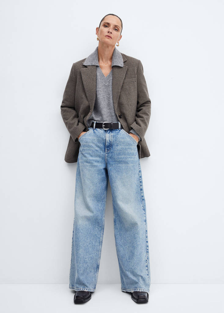 Polo-neck sweater with shoulder pads — Grey