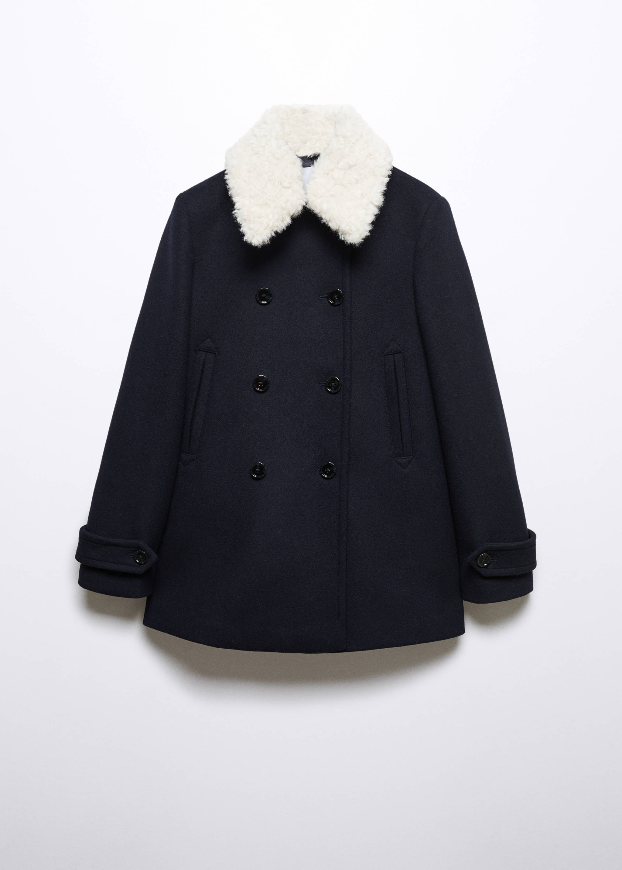 Double-breasted coat with fur-effect collar - Article without model