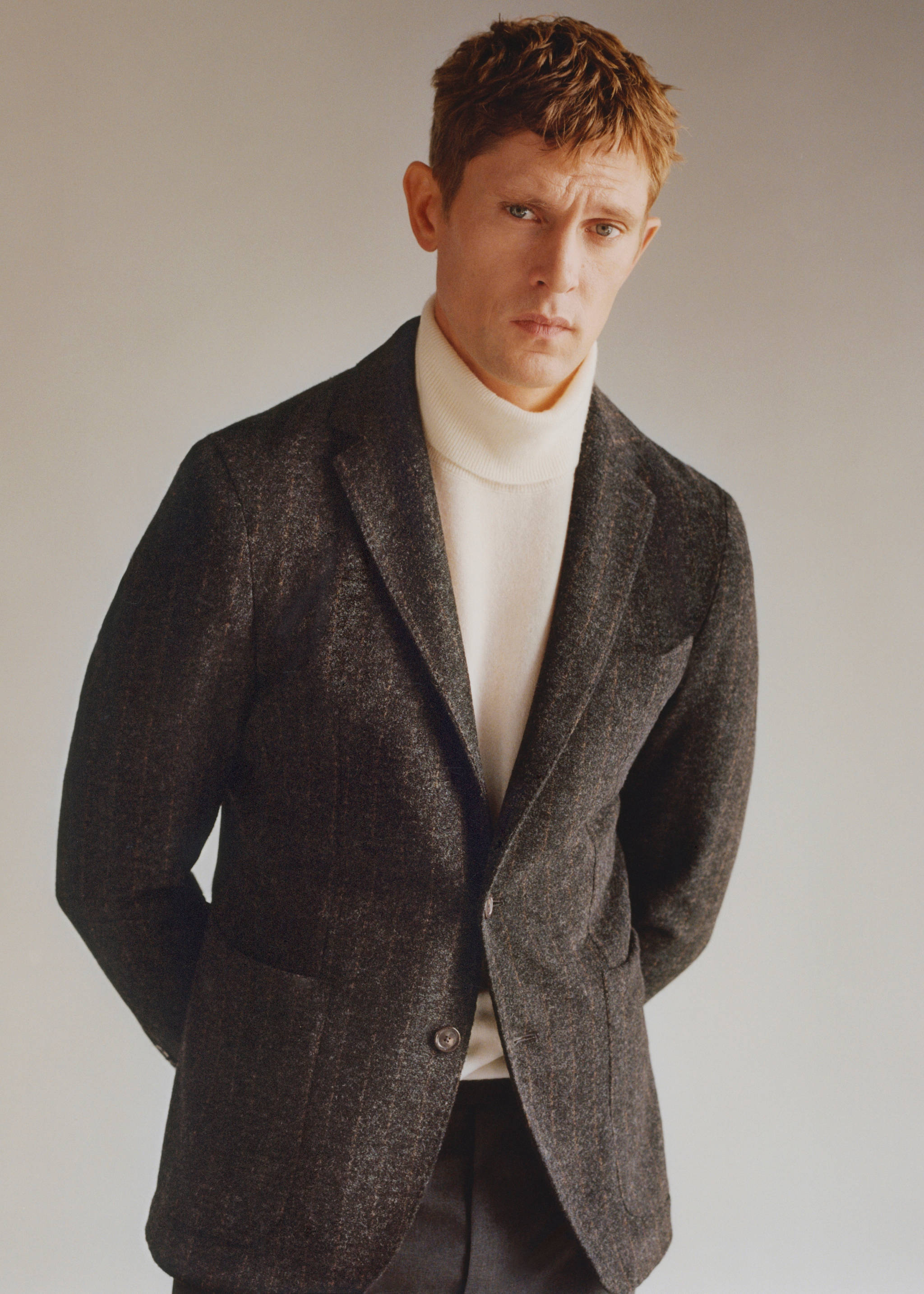 细条纹初剪羊毛外套 - null