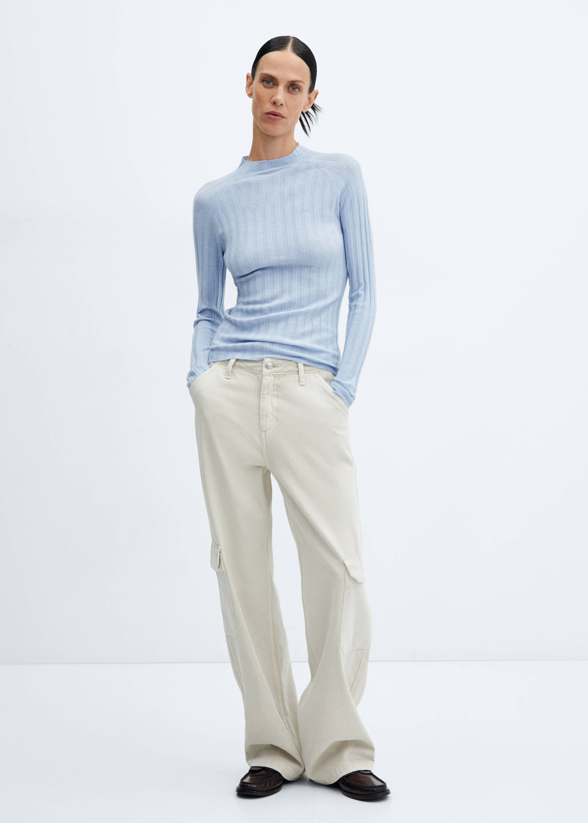 Ribbed sweater with perkins neck - General plane