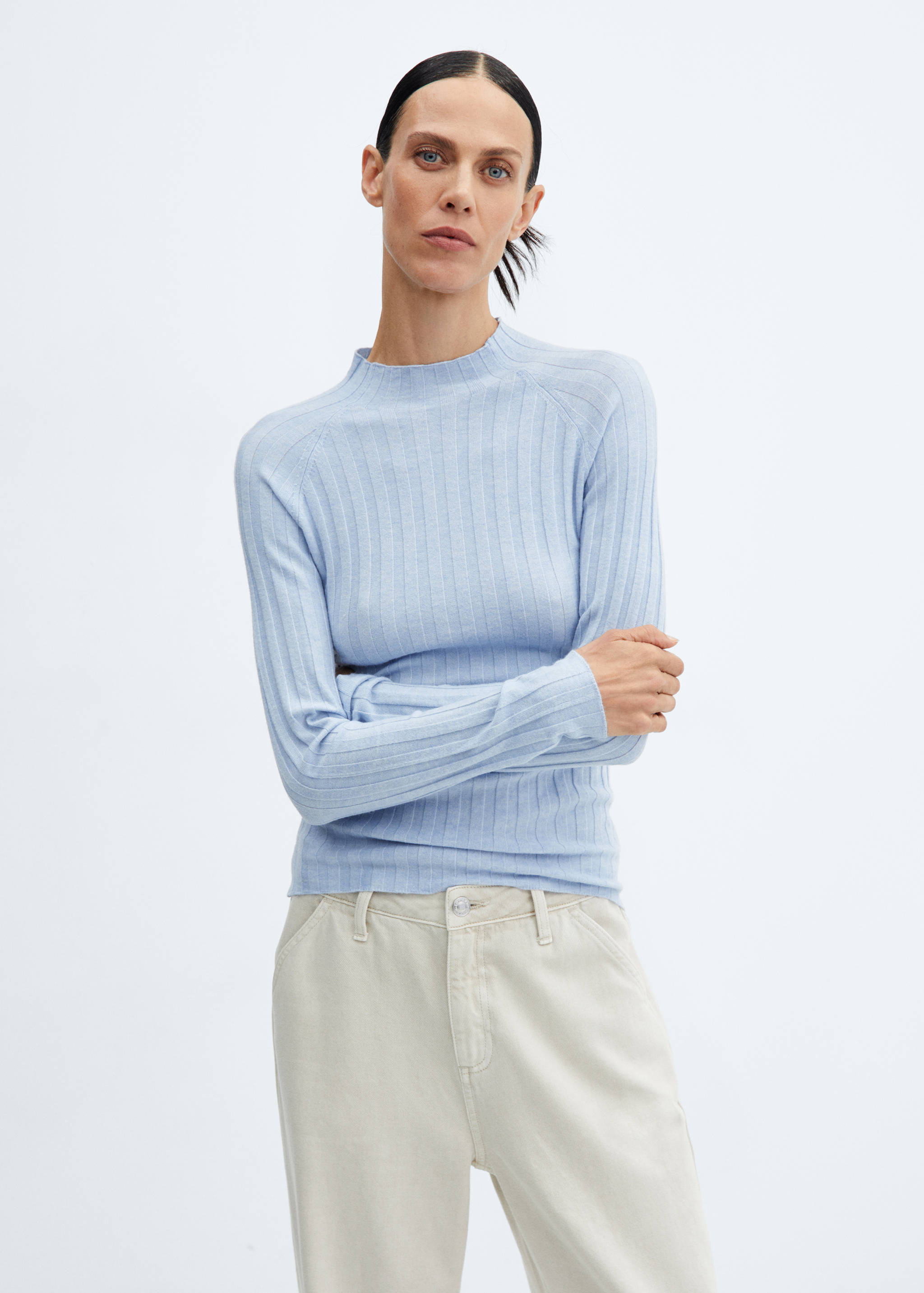 Ribbed sweater with perkins neck - Medium plane